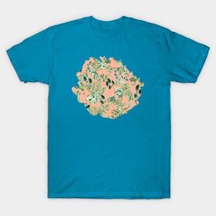 Tropical leaves green coral T-Shirt